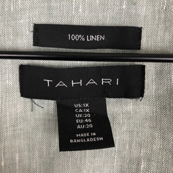 TAHARI 100% Linen Tunic Top Women's Plus Sz 1X Sage Green Roll Tab Lagenlook - Picture 5 of 9